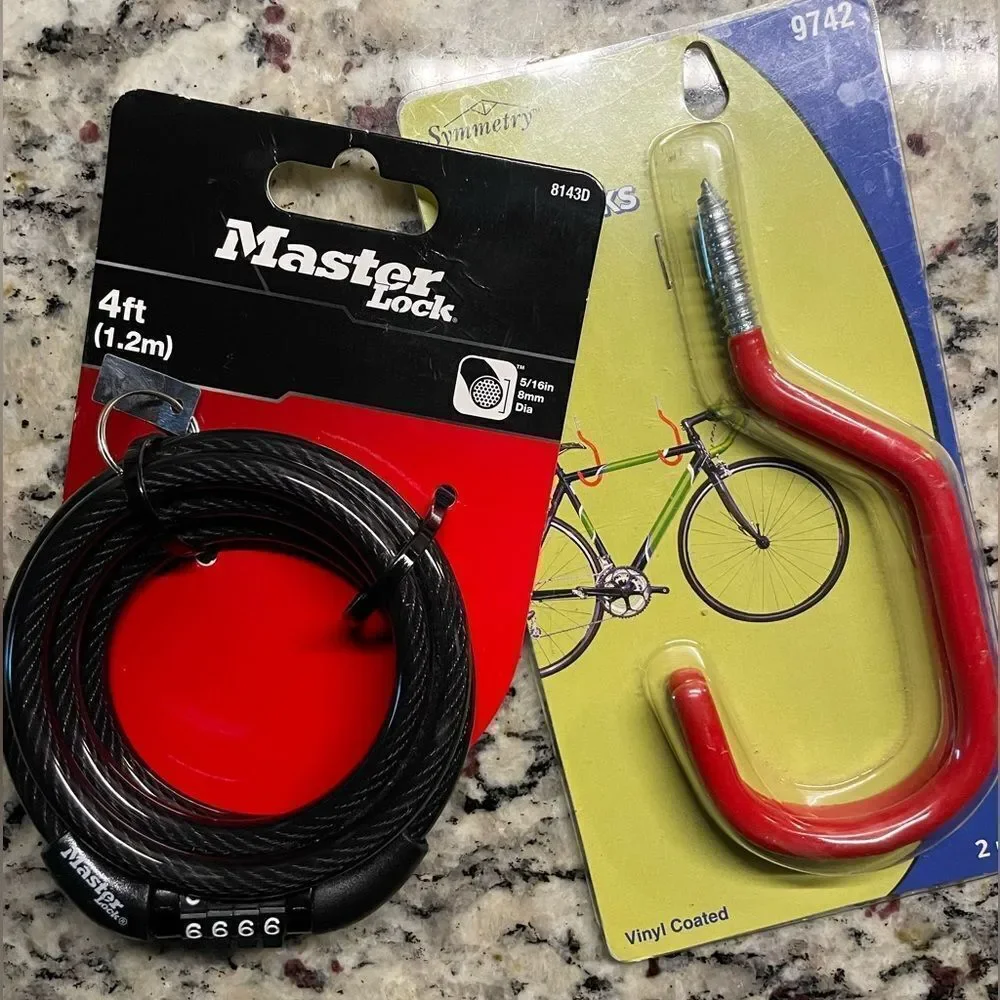 Bicycle Accessories (NEW) Master 4ft Lock Black Cable Lock & Bike Hooks